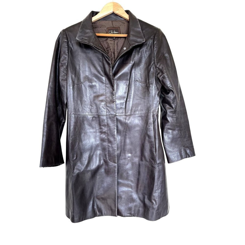 Cole Haan Dark Brown Long Leather Coat 12
